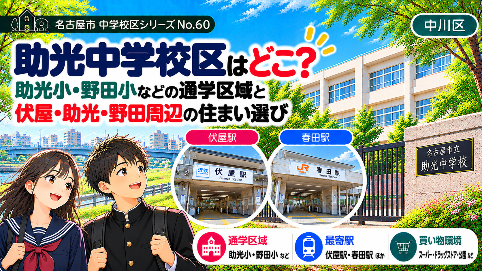 助光中学校区の通学区域は？長須賀小・西前田小の学区と伏屋・助光周辺の暮らし【名古屋市中川区】の画像