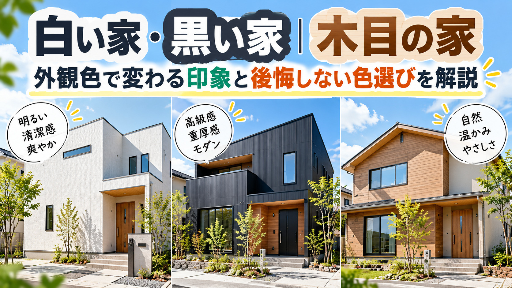 白い家・黒い家・木目の家|外観色で変わる印象と後悔しない色選びを解説の画像