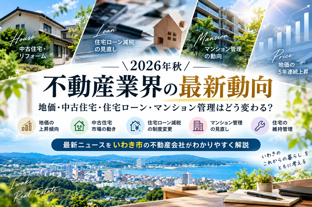 2026年秋の不動産業界最新ニュース｜地価上昇・中古住宅・住宅ローンの動向を解説【いわき市】の画像