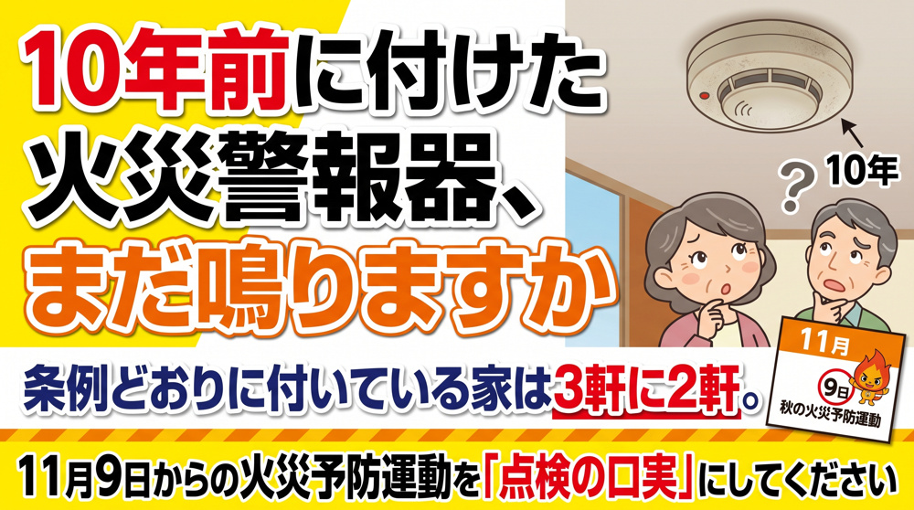 火災警報器は10年で交換！条例適合66.8%と家主の点検の画像