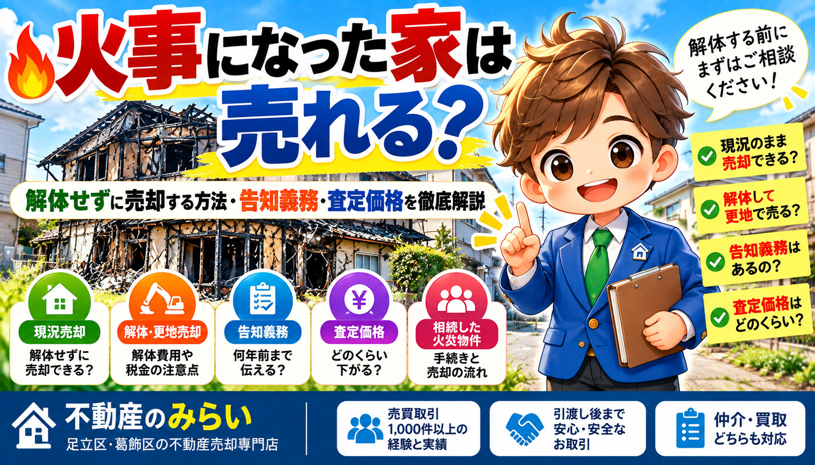 火事になった家は売れる？解体せずに売却する方法・告知義務・査定価格を徹底解説【足立区・葛飾区】の画像