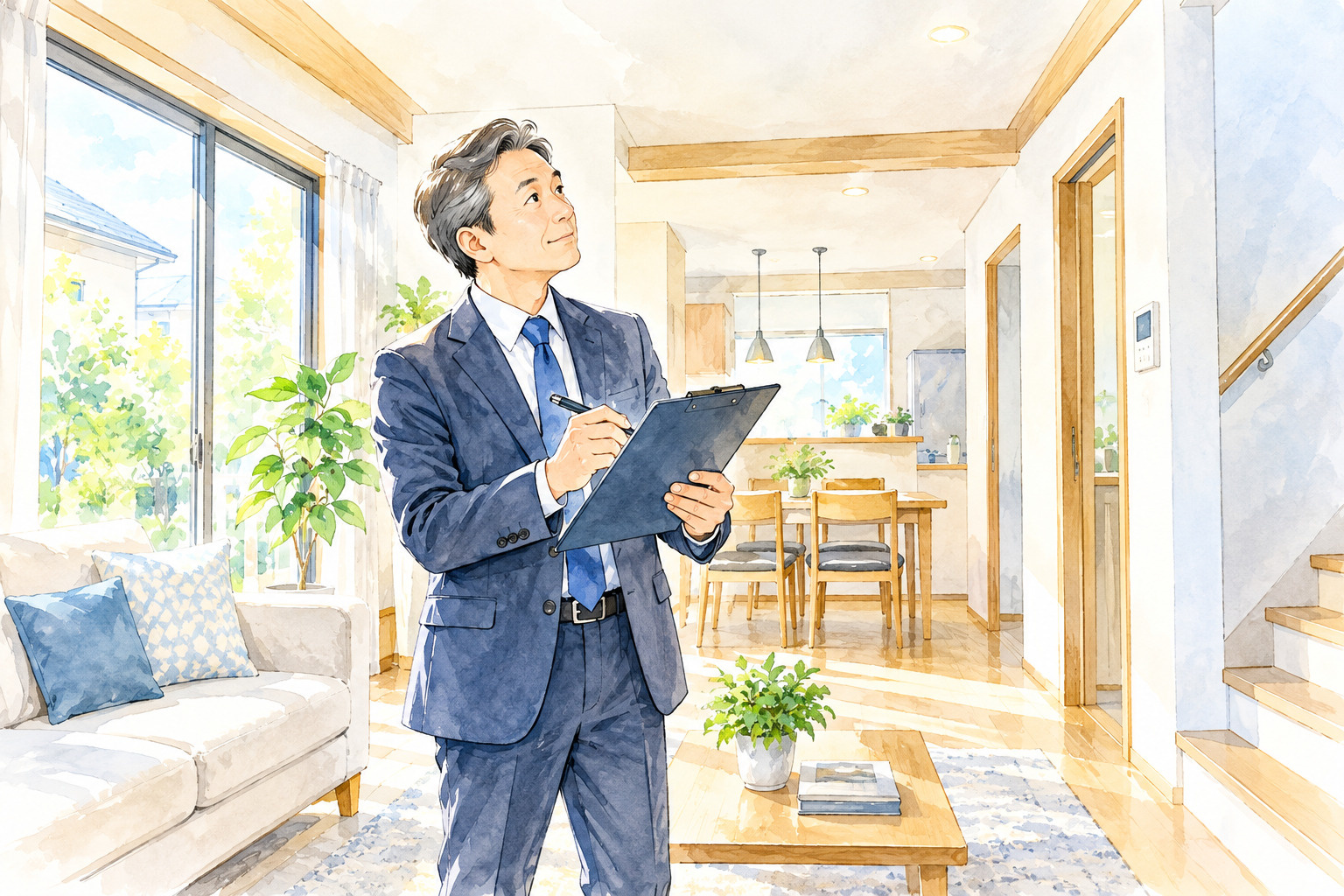 不動産会社の担当者が住宅の室内を確認する訪問査定のイメージ