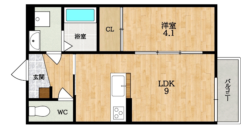 Aプラン 1LDK 33.07㎡の間取り図