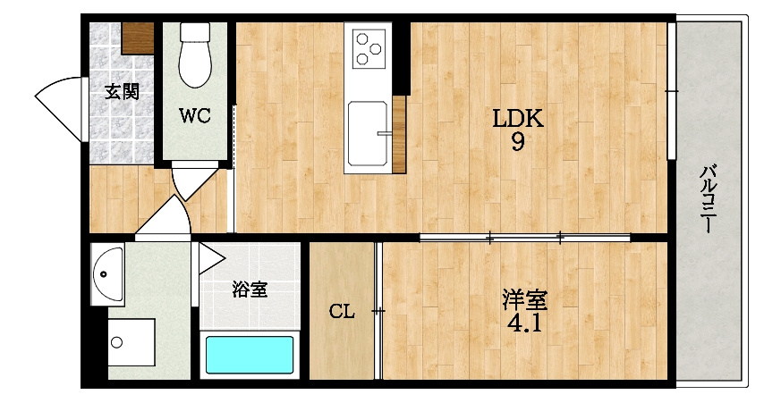 Bプラン 1LDK 33.07㎡の間取り図