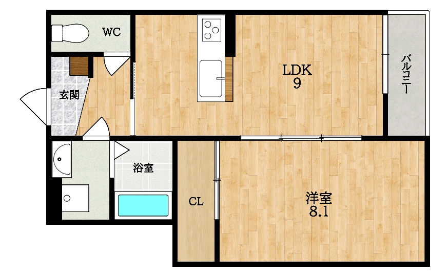 Fプラン 1LDK 40.38㎡の間取り図