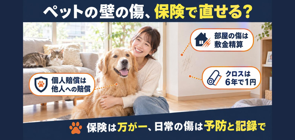 【完全版】ペットが賃貸の壁・床を傷つけたら保険は使える？「個人賠償」「借家人賠償」「ペット保険」で払えるもの・払えないものの画像