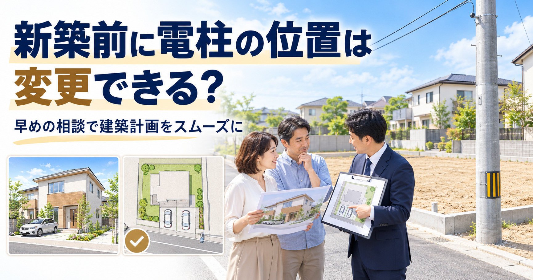 新築前に電柱の位置は変更できる?早めの相談で建築計画をスムーズに進める方法の画像