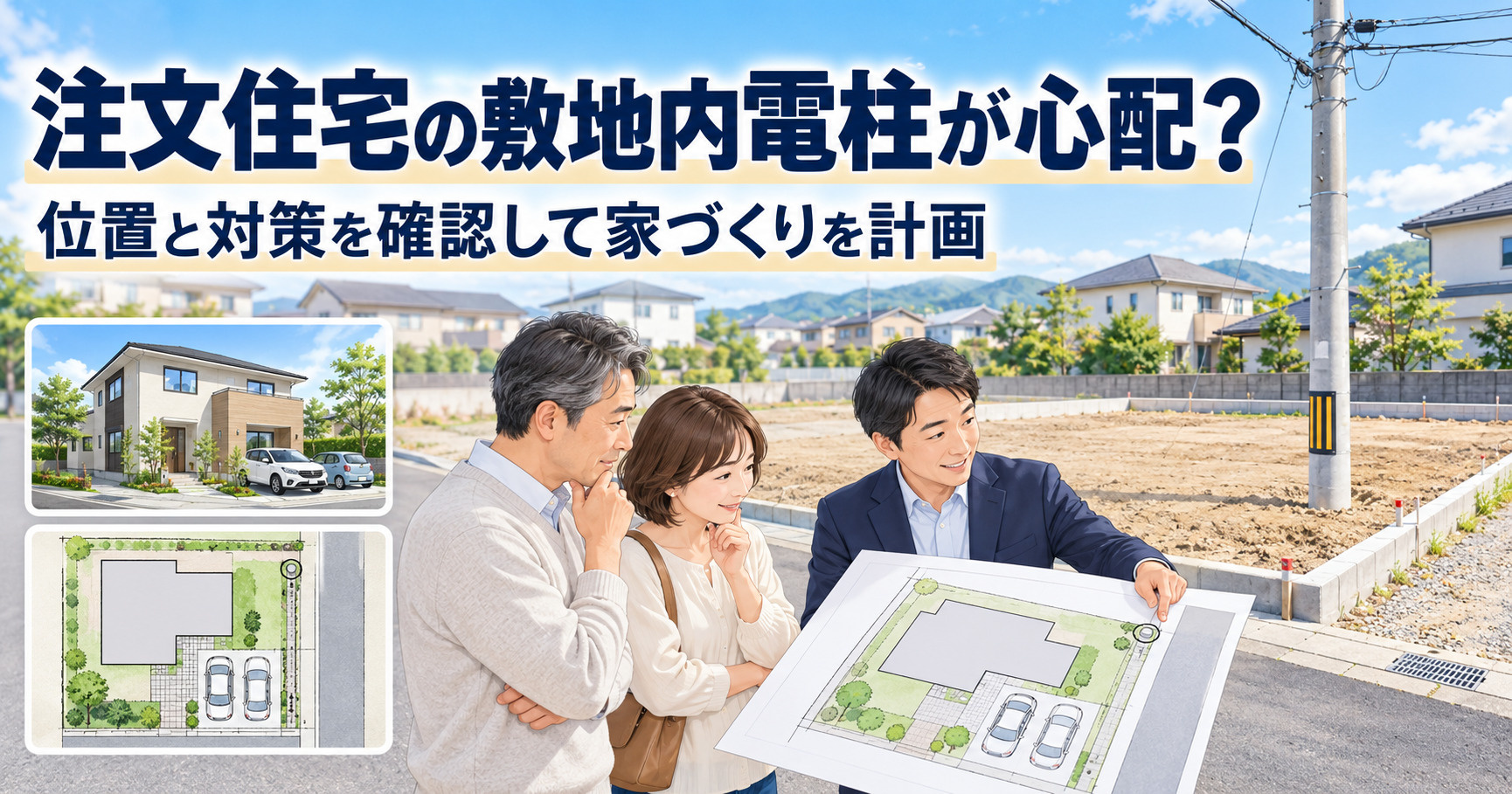 注文住宅の敷地内電柱が心配な方へ?位置や対策を知り失敗しない家づくりを考えるの画像