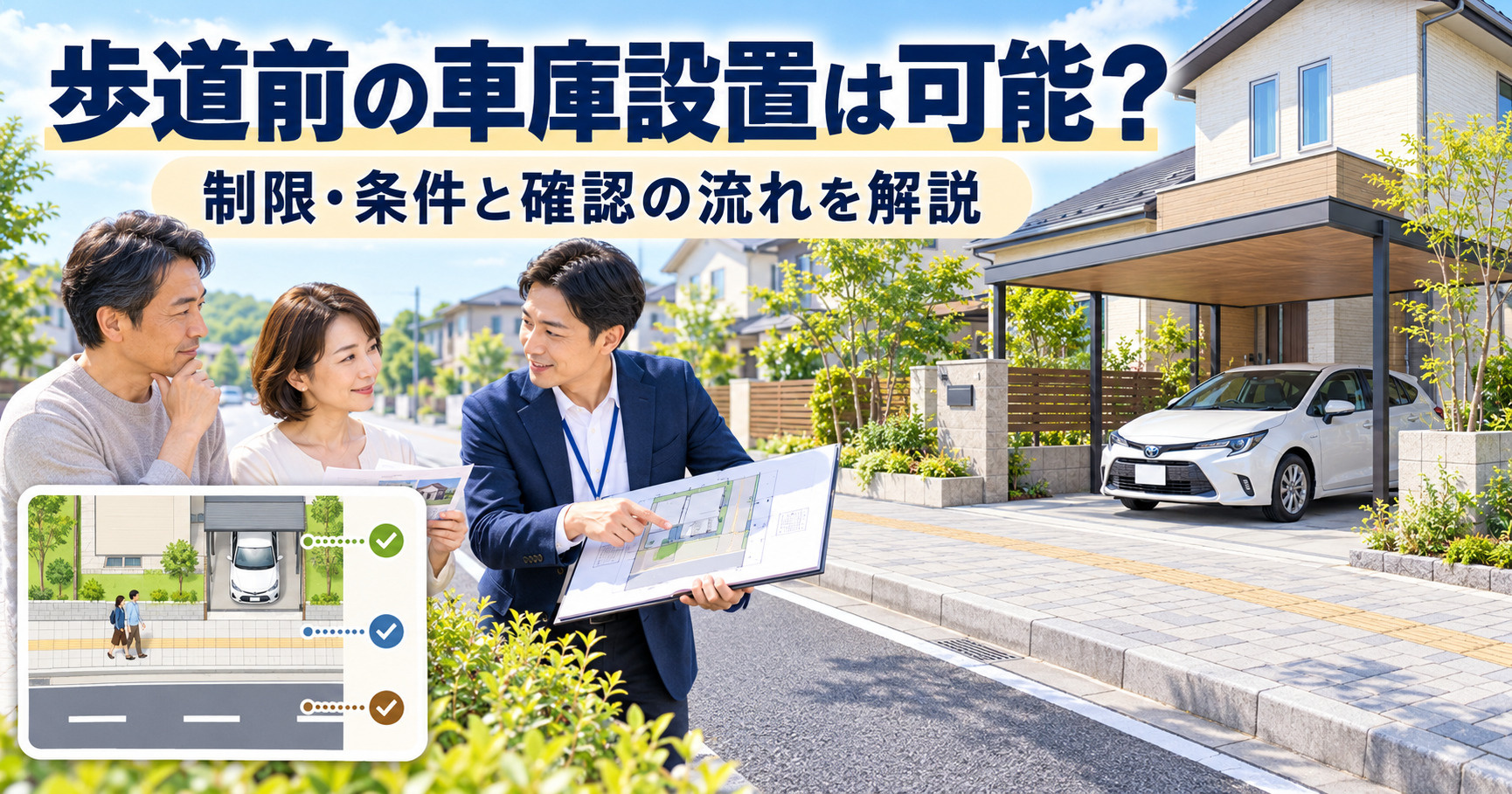歩道前の車庫設置は可能?制限や条件と確認の流れを解説の画像