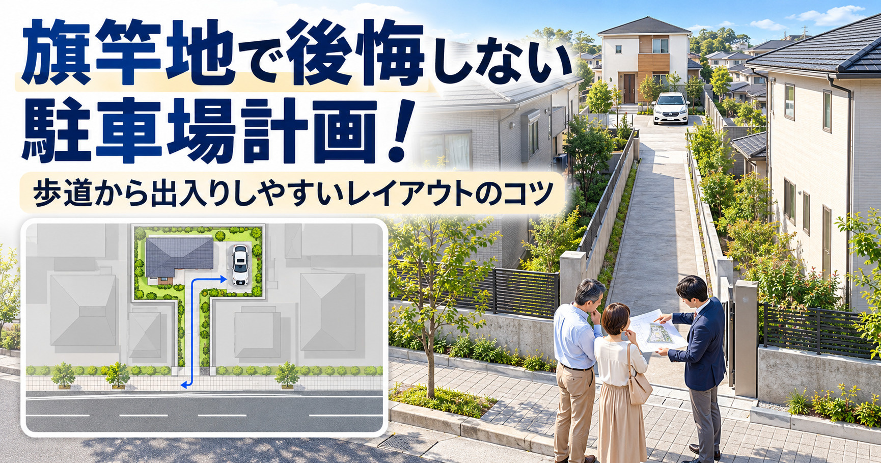 旗竿地で後悔しない駐車場計画!歩道から出入りしやすいレイアウトのコツの画像