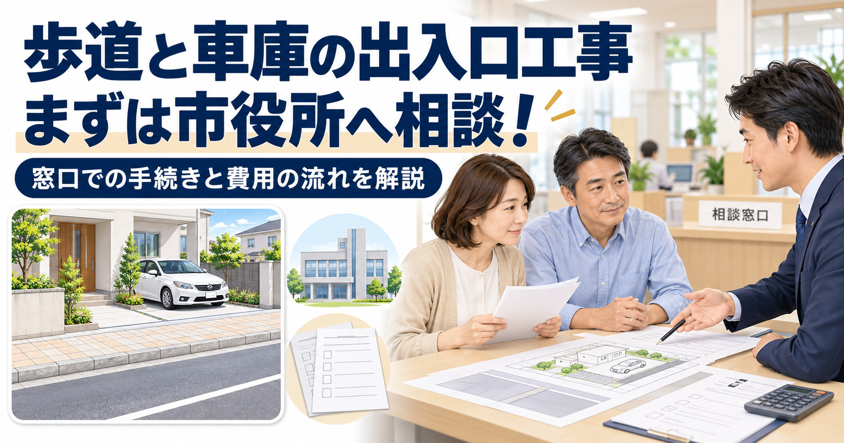 歩道と車庫の出入口工事は市役所へ相談を!窓口での手続きや費用の流れを解説の画像