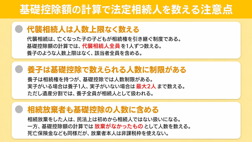 基礎控除額の計算で法定相続人を数える注意点