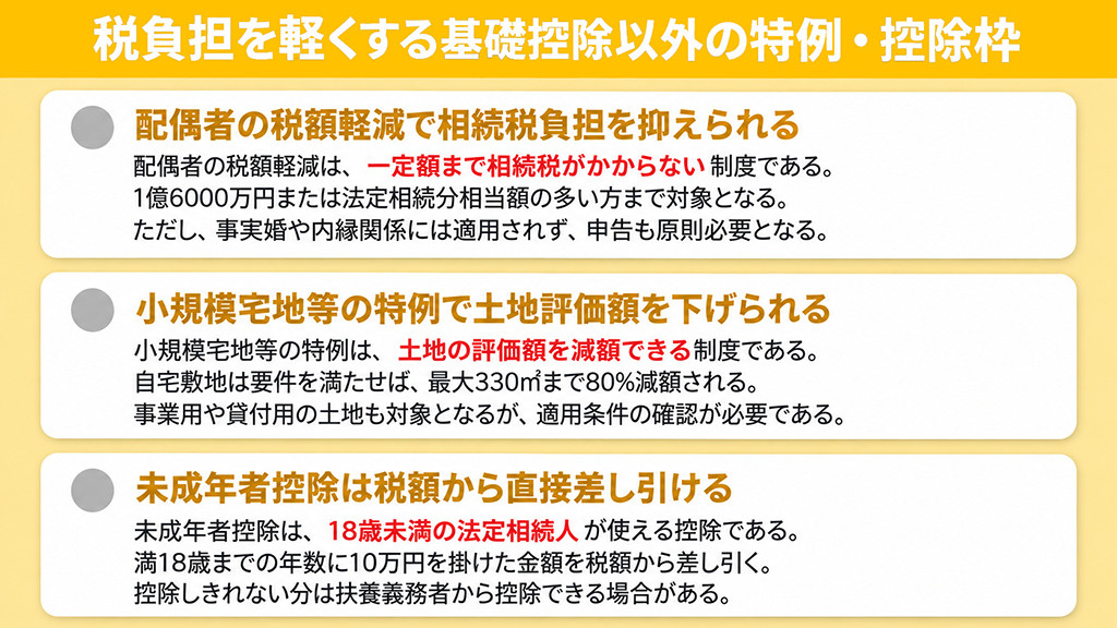 税負担を軽くする基礎控除以外の特例・控除枠