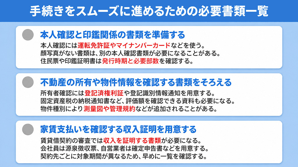 手続きをスムーズに進めるための必要書類一覧