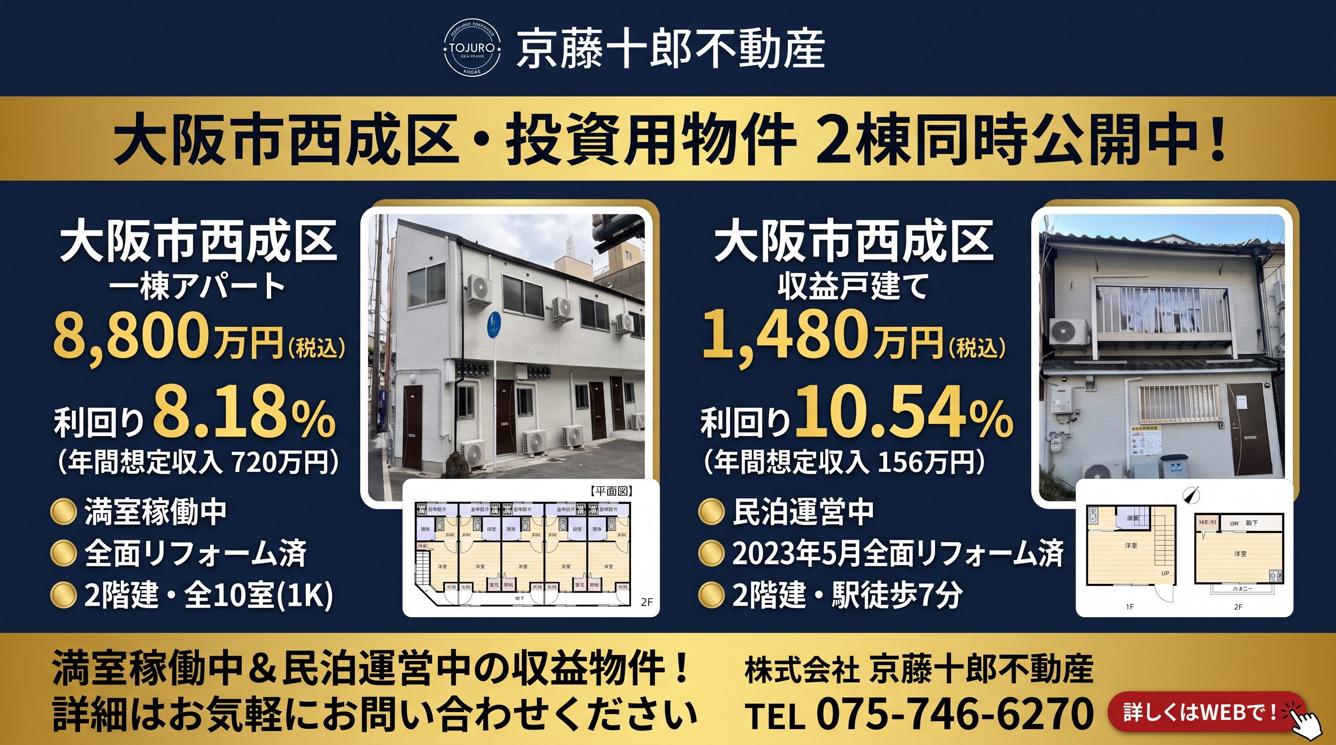 【収益物件】大阪市西成区・投資用物件2棟の売却相談の画像