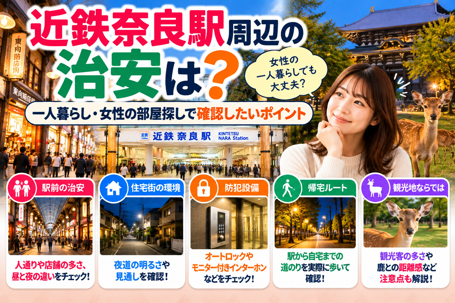 近鉄奈良駅周辺の治安は?一人暮らし・女性の部屋探しで確認したいポイントの画像