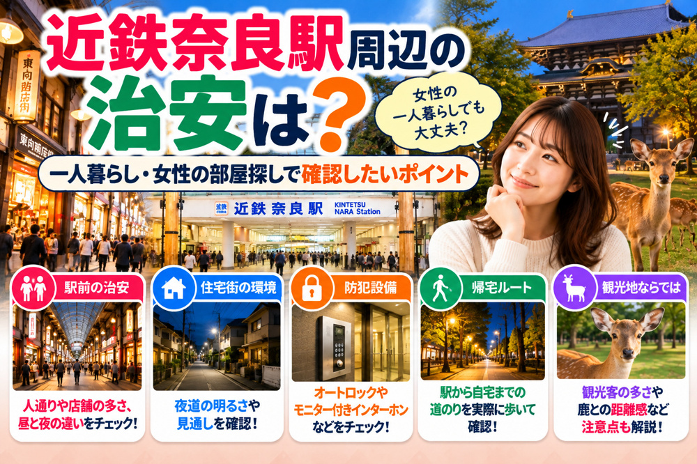 近鉄奈良駅周辺の治安は？一人暮らし・女性の部屋探しで確認したいポイントの画像