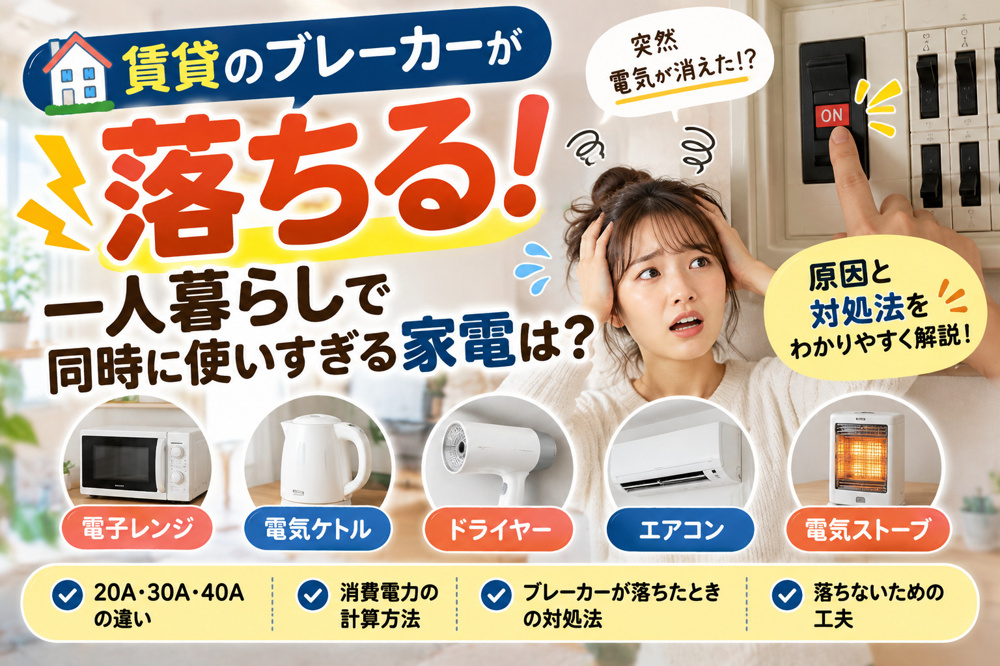 賃貸のブレーカーが落ちる！一人暮らしで同時に使いすぎる家電と対処法を解説の画像