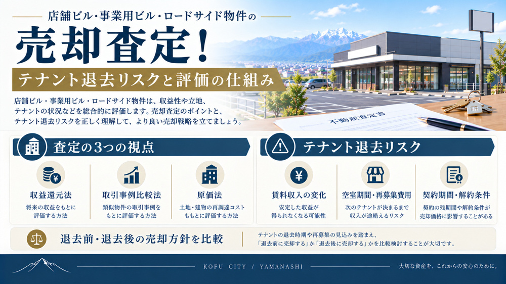店舗ビル・事業用ビル・ロードサイド物件の売却査定！テナント退去リスクと評価の仕組みの画像
