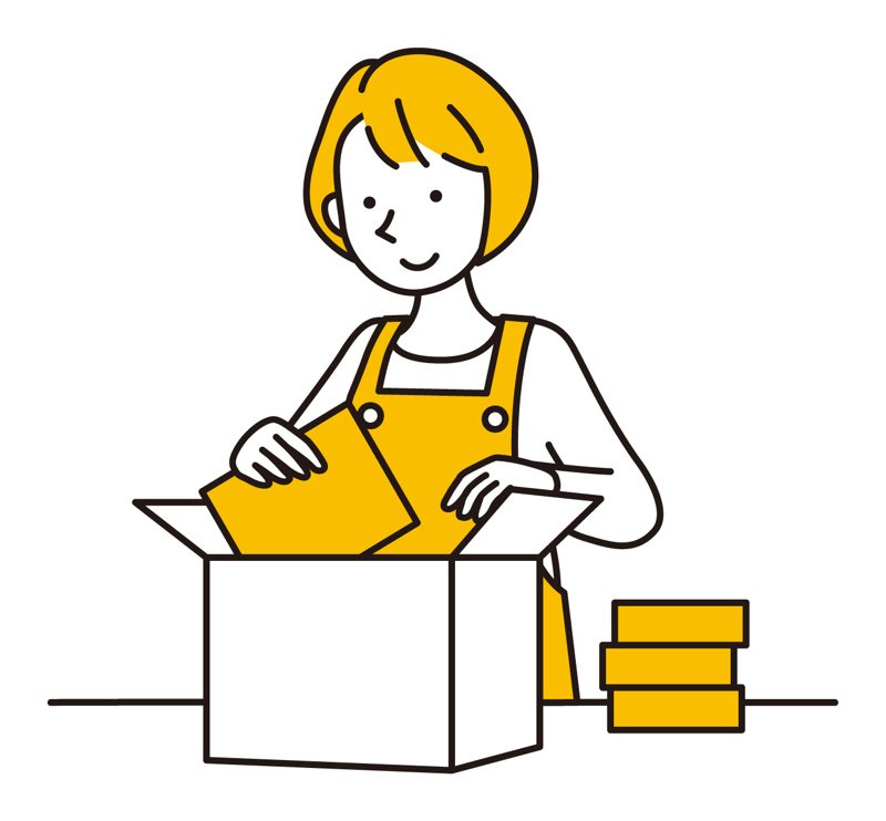 荷物を箱に詰めるイラスト