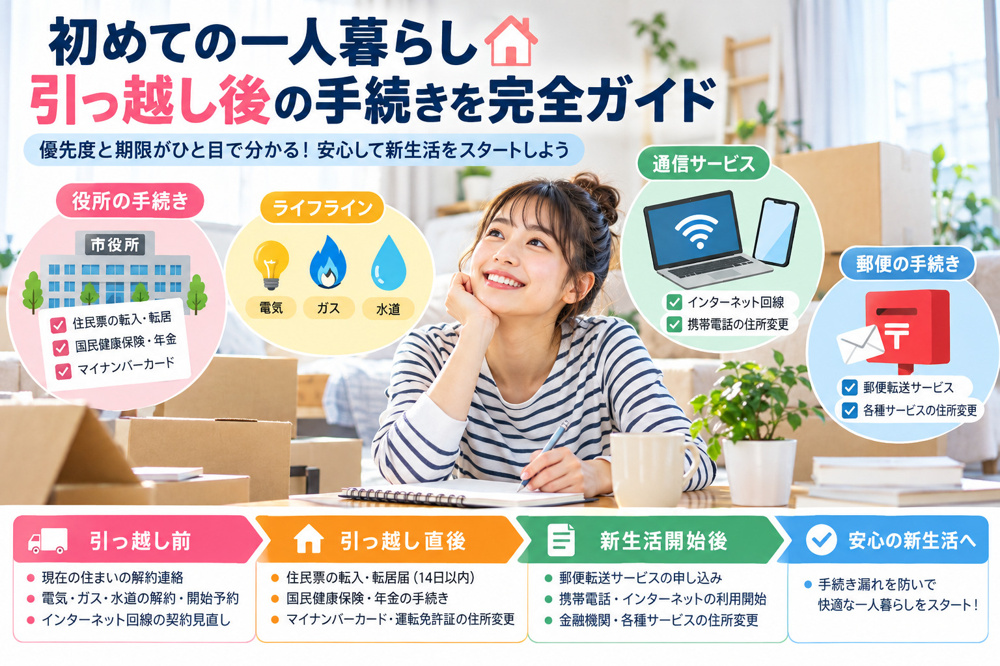 引っ越し後の手続きは何から始める？初めての一人暮らしを失敗しない進め方の画像