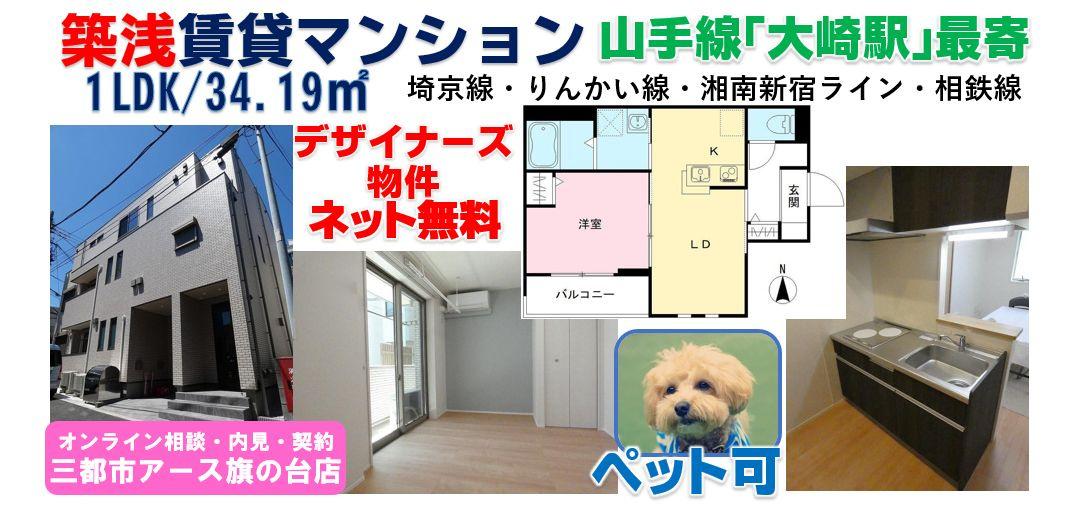 大崎駅で1LDKが家賃15万円台！しかも築浅×ペット可×ネット無料でおしゃれ物件の画像