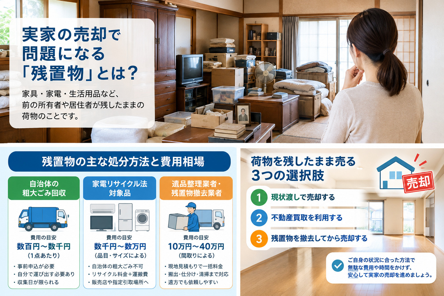 不動産の売却で残置物がある実家はどうする?買取や処分費用を抑える進め方を解説の画像
