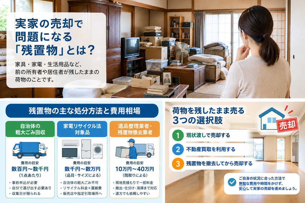 不動産の売却で残置物がある実家はどうする？買取や処分費用を抑える進め方を解説の画像