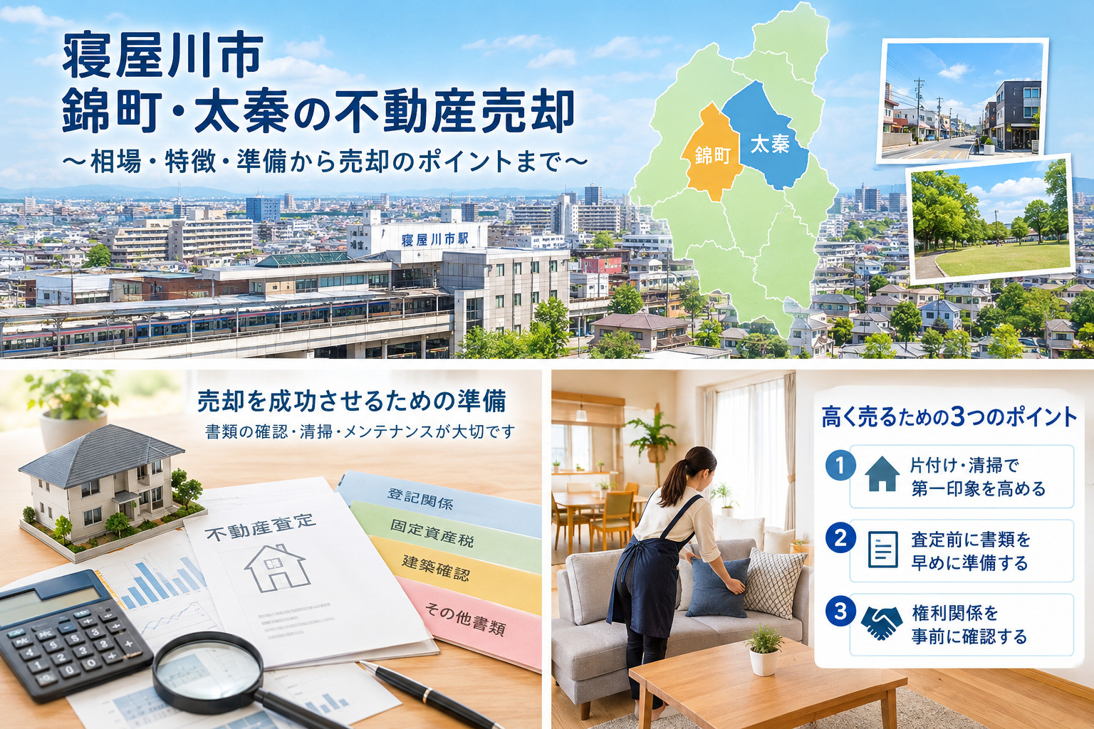寝屋川市錦町と太秦の不動産売却相場は?中心部東部で高く売るコツを解説の画像