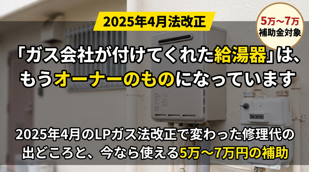 LPガスの給湯器、壊れたら家主負担に！補助は7万円の画像