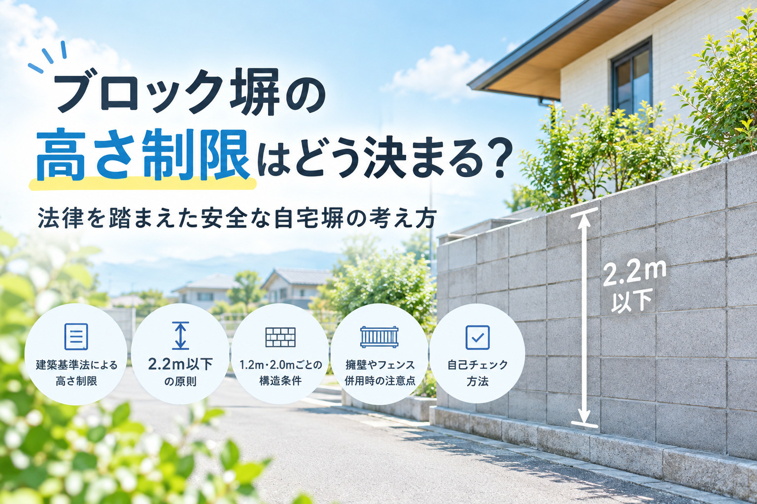 ブロック塀の高さ制限はどう決まる？法律を踏まえた安全な自宅塀の考え方の画像