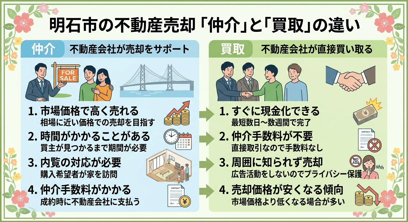 明石市で不動産を売るなら仲介と買取どっちがお得?メリット・デメリット比較の画像