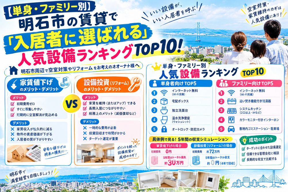 【単身・ファミリー別】明石市の賃貸で「入居者に選ばれる」人気設備ランキングTOP10！の画像