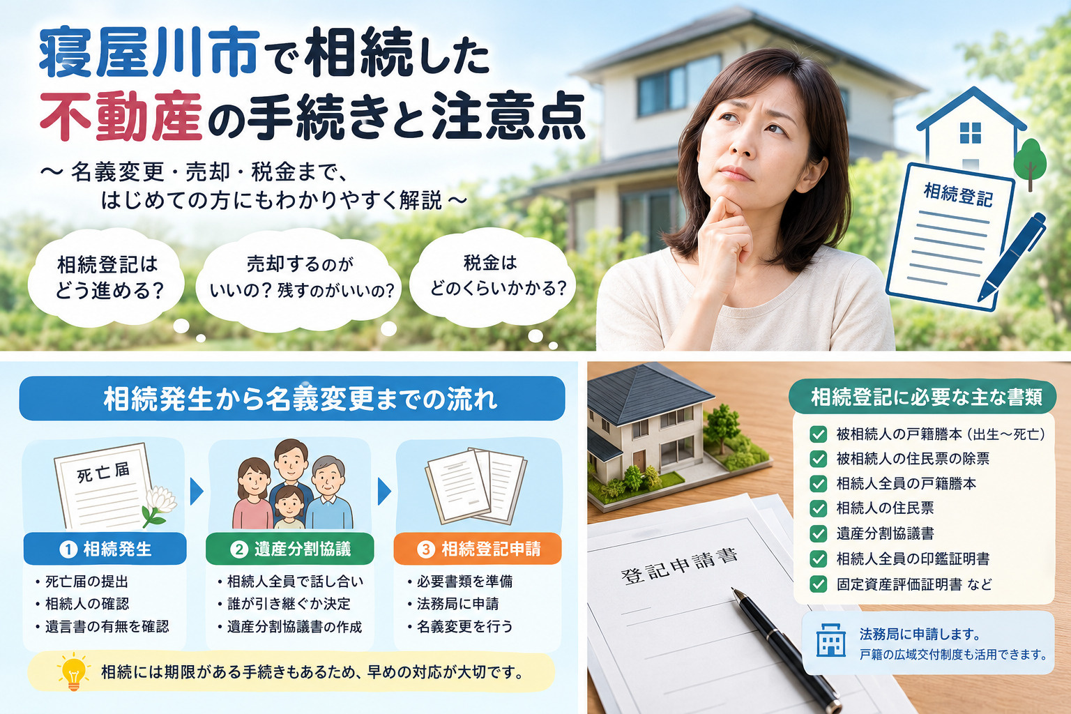 寝屋川市の相続不動産売却はどうする?名義変更や相談先の基本ポイントを解説の画像