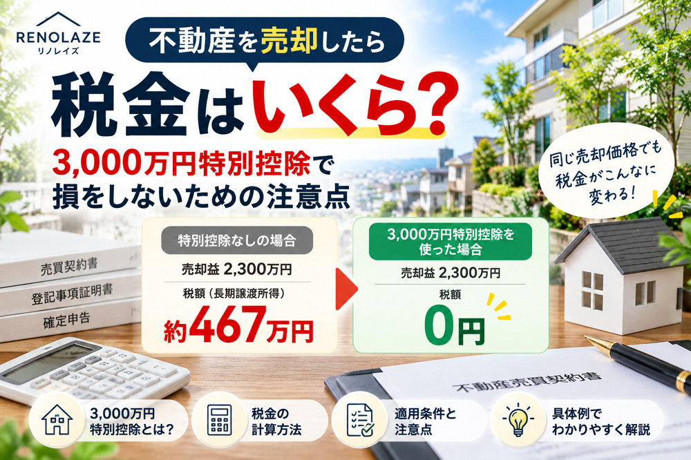 不動産を売却したら税金はいくら？3,000万円特別控除で損をしないための注意点の画像