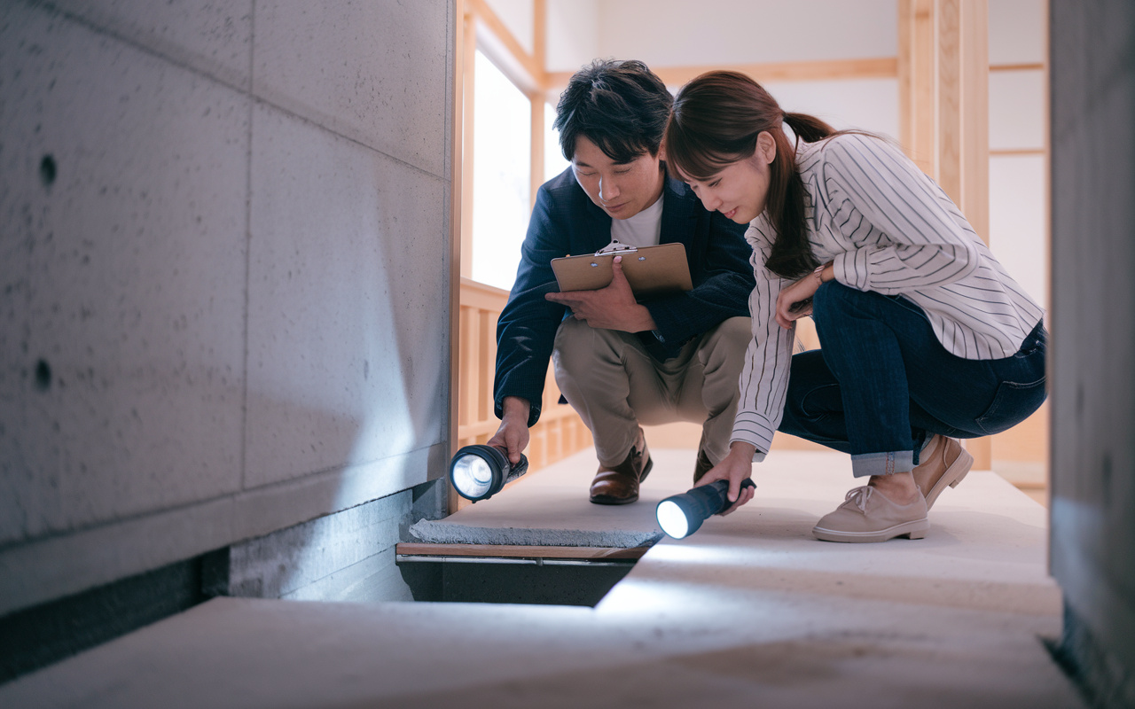 住宅メンテナンスで構造躯体は大丈夫?敷地全体の点検で基礎や最下階の床床下軸組小屋組敷地の排水を確認の画像
