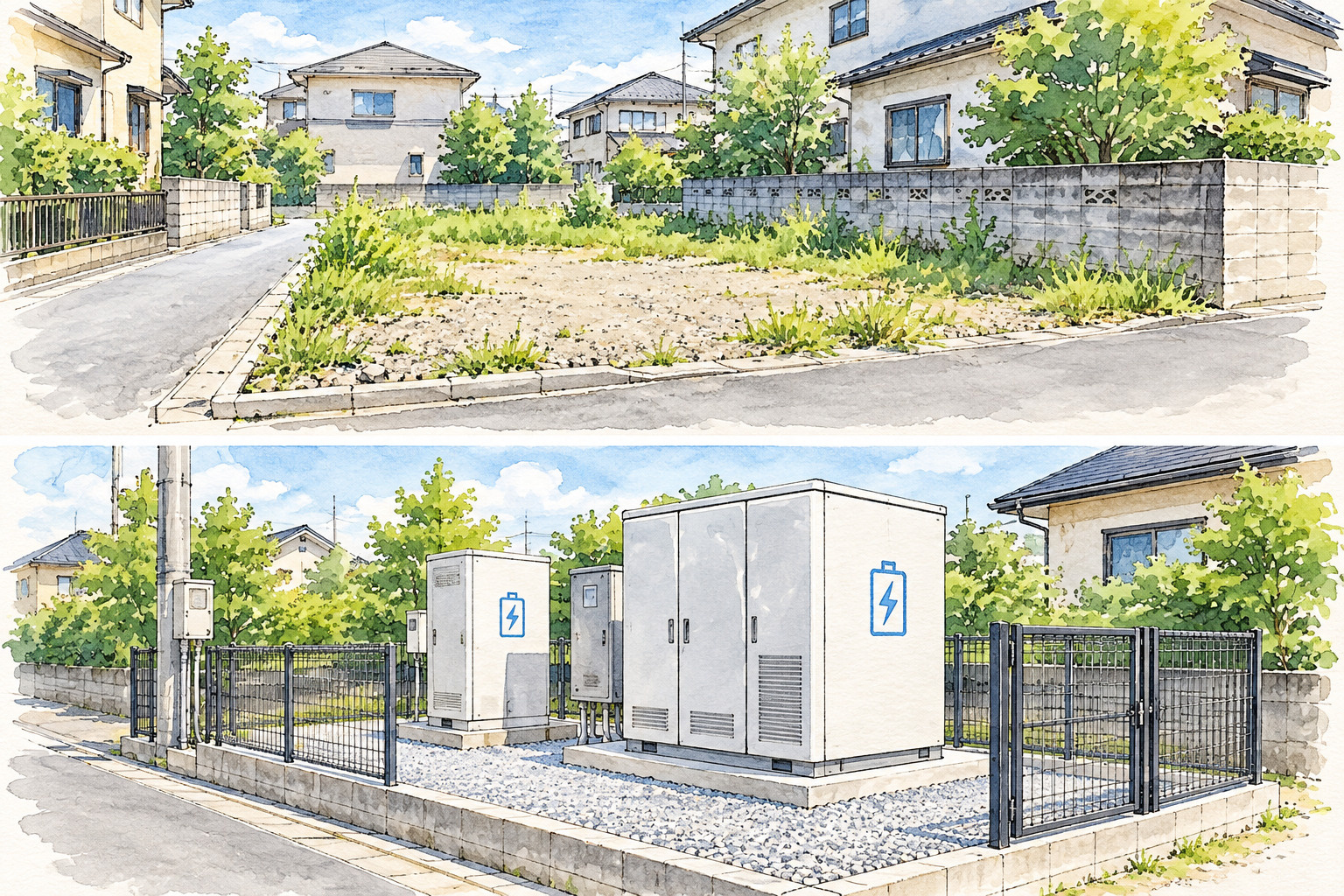 小さな遊休地と蓄電池用地としての活用イメージ