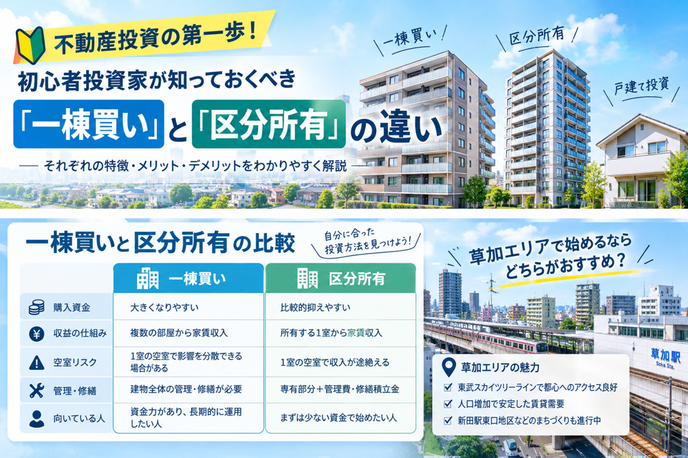 不動産投資の第一歩！初心者投資家が知っておくべき「一棟買い」と「区分所有」の違いの画像