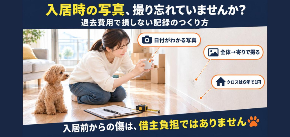 【完全版】入居時の写真を撮り忘れたら退去費用は誰の負担？「入居前からの傷」を借主が示せる記録のつくり方と、クロス6年で1円の計算【国交省ガイドライン】の画像