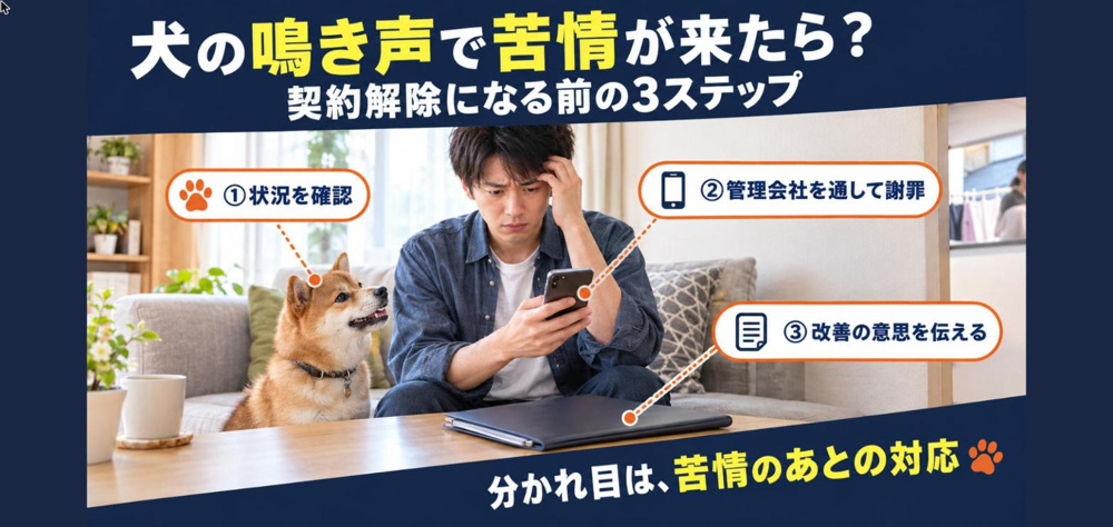 犬の鳴き声で苦情が来た！ペット可賃貸で「契約解除」になる前にやるべき3ステップと、慰謝料25万円が認められた裁判例の分かれ目【2026年最新】の画像