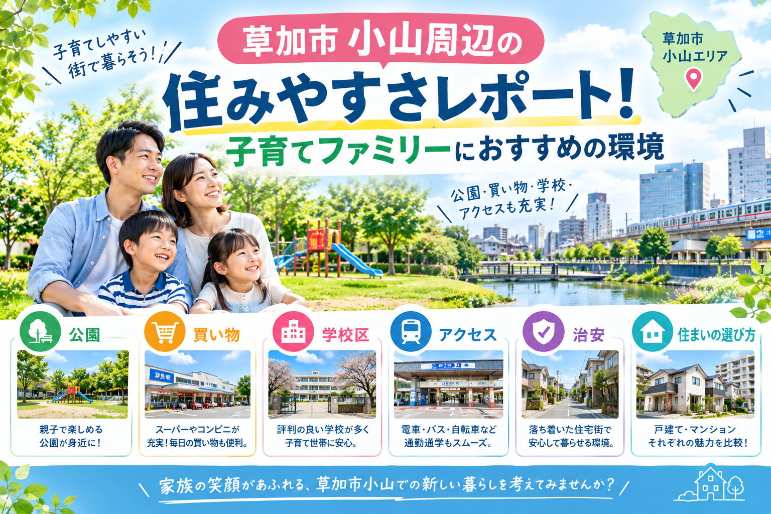 草加市小山周辺の住みやすさレポート!子育てファミリーにおすすめの環境の画像