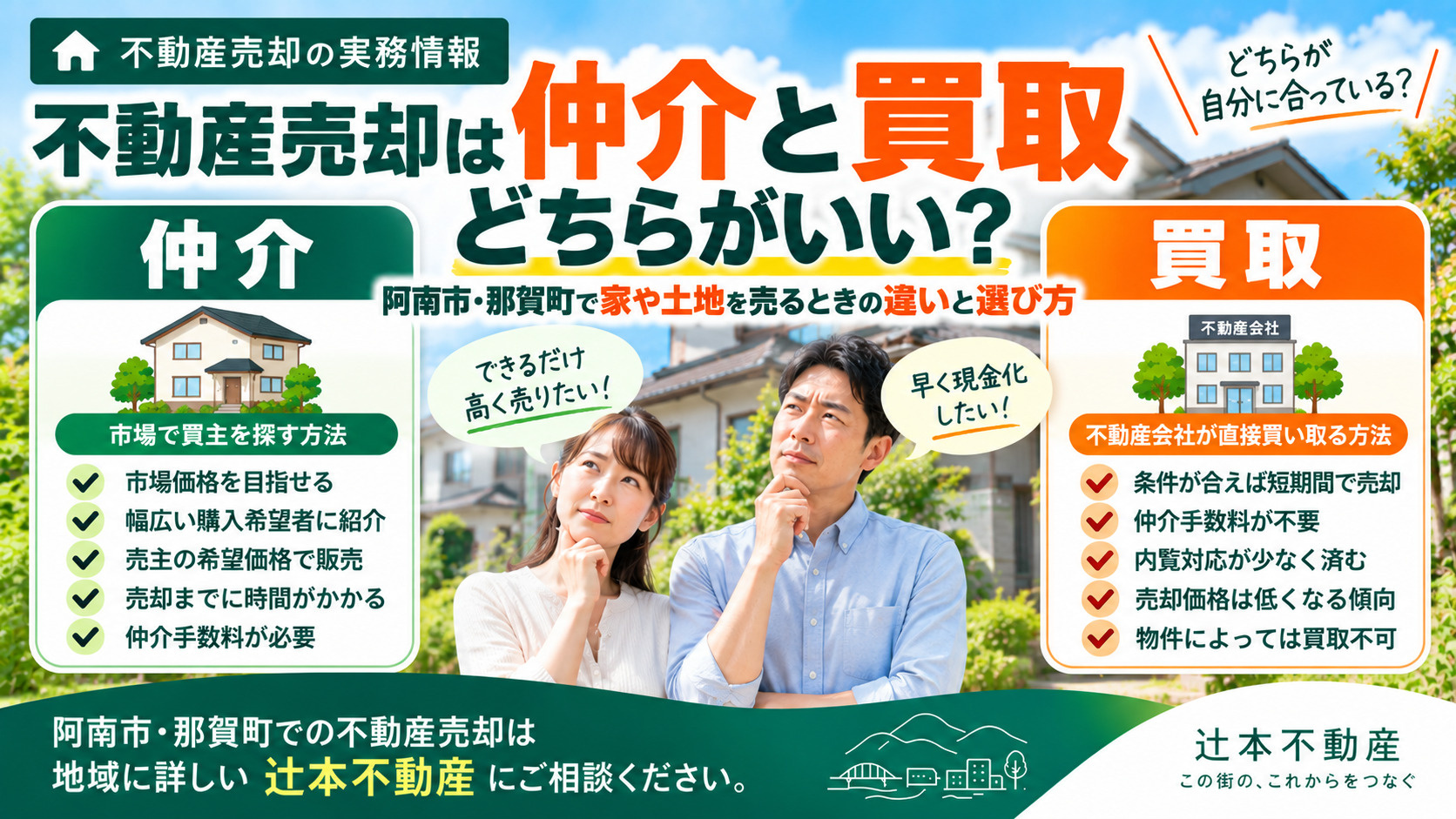 不動産売却は仲介と買取どちらがいい?阿南市・那賀町の違いと選び方の画像