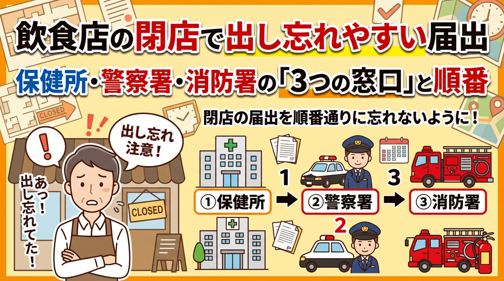 「飲食店の閉店」警察・保健所・消防への3つの届出の画像