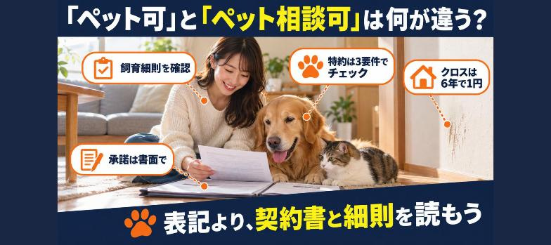 「ペット可」と「ペット相談可」は何が違う？契約前に見落とせない飼育細則・特約5項目と、特約が有効になる3要件【2026年最新】の画像