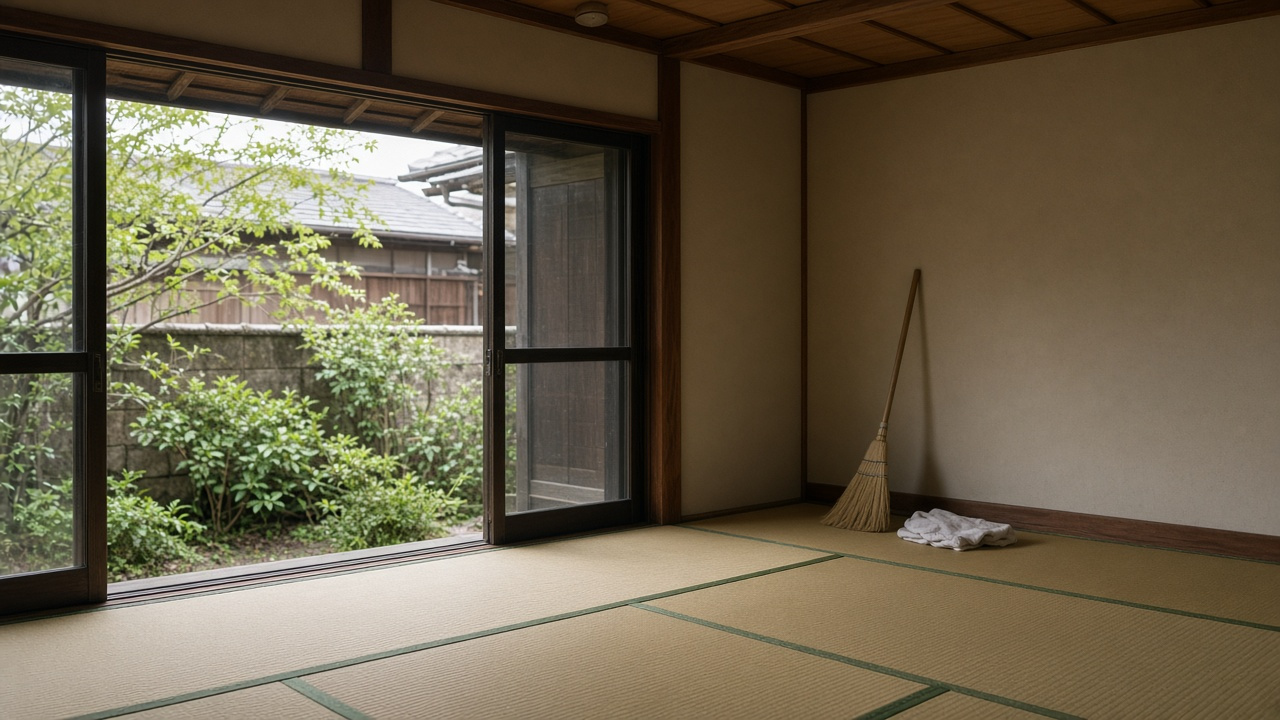 相続後に空き家となった実家の室内と庭のイメージ