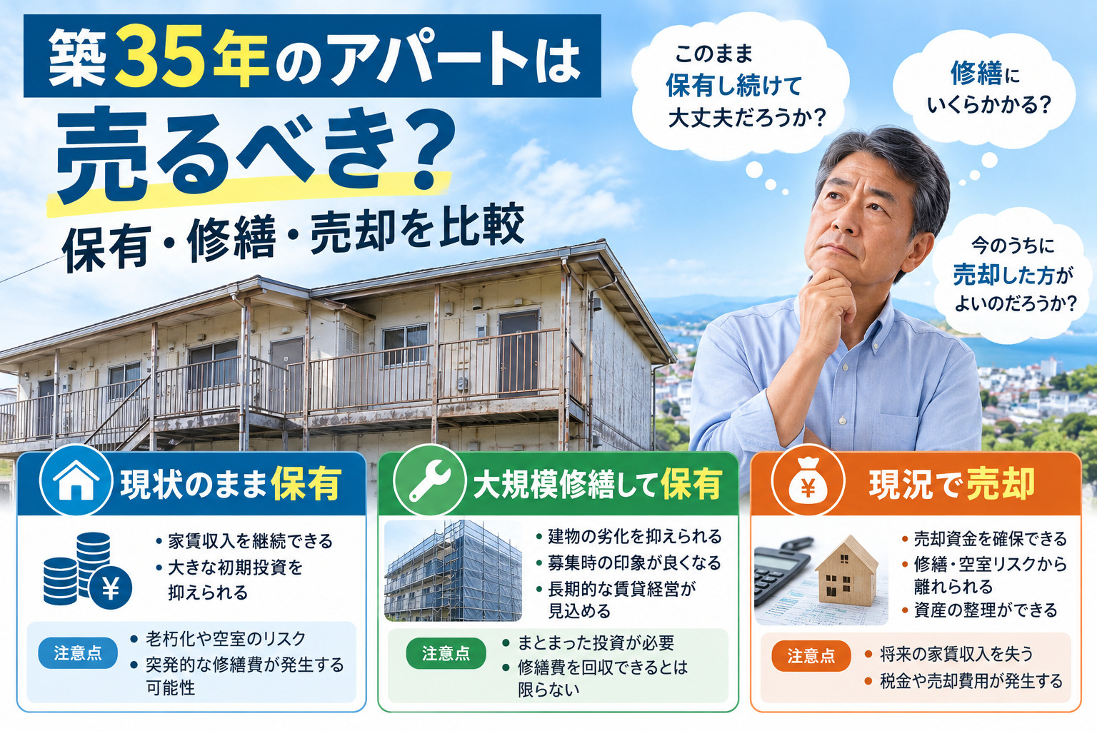 築35年のアパートは売るべき?保有・修繕・売却を比較【いわき市】の画像
