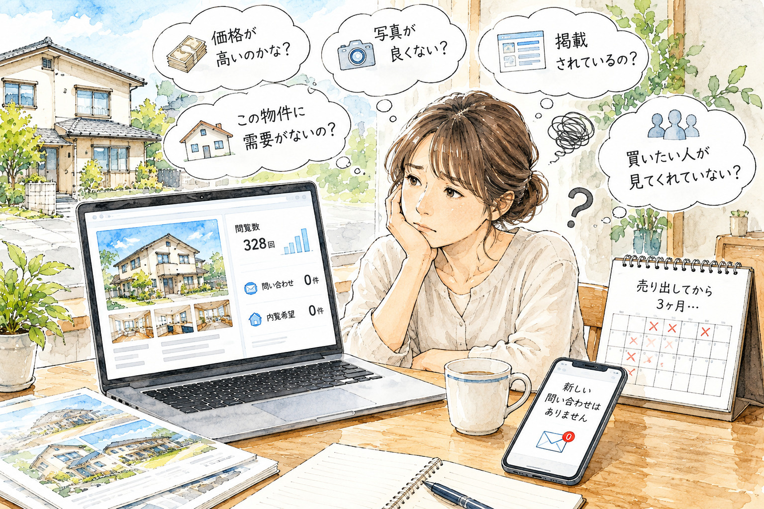 不動産広告の閲覧数や問い合わせ状況を分析し販売方法を改善するイメージ