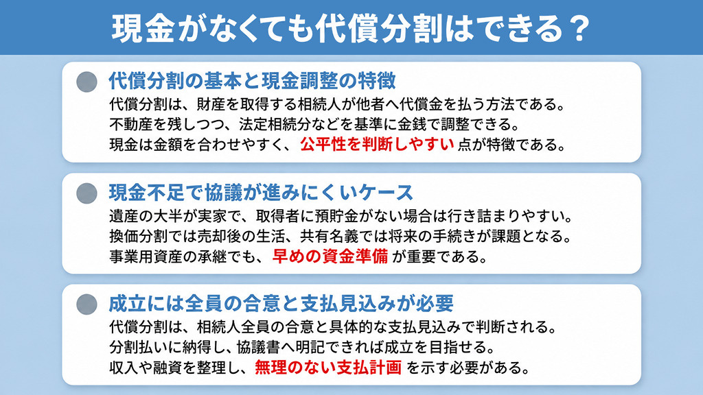 現金がなくても代償分割はできる？