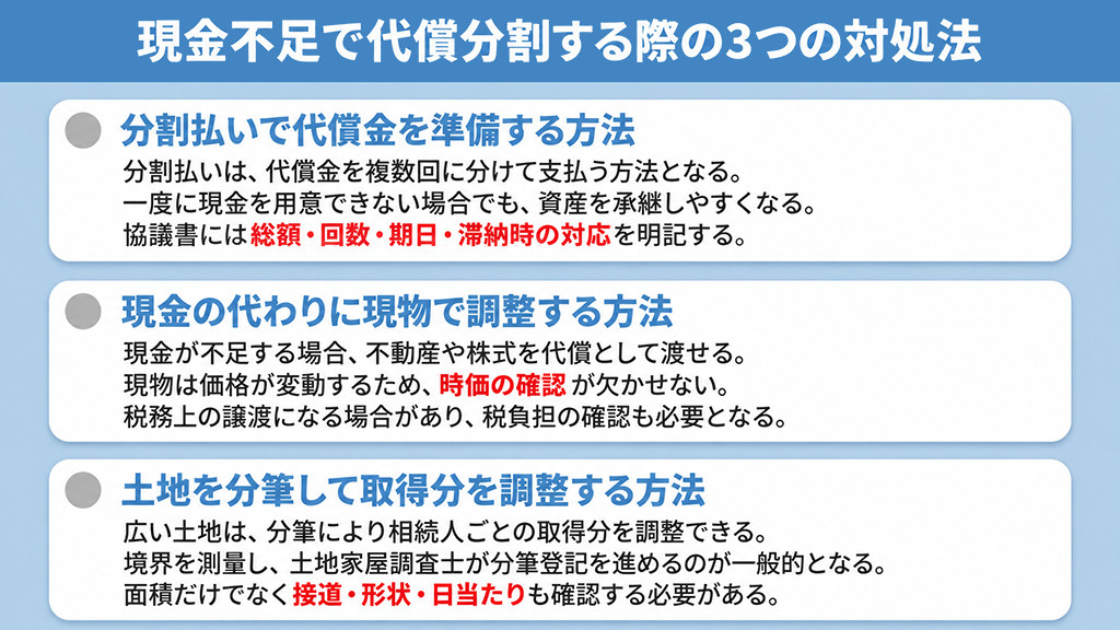 現金不足で代償分割する際の3つの対処法