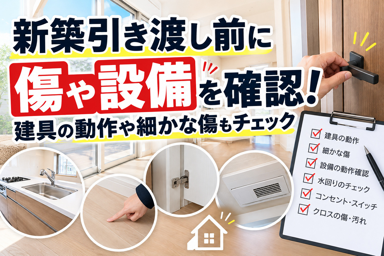 新築引き渡し前に傷や設備を確認!建具の動作や細かな傷もチェックしようの画像